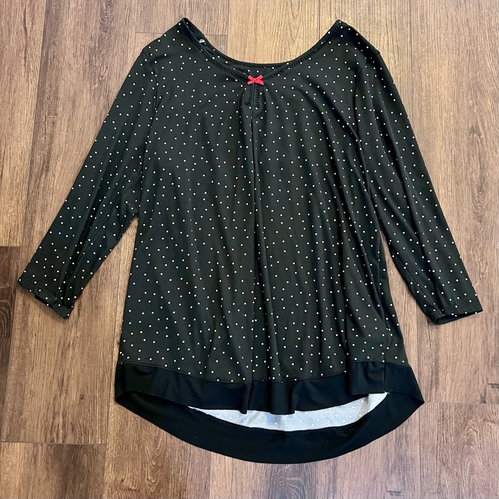 Ellen Tracy Women’s 3/4 Sleeve Black White Polka Dot Pajama Shirt Plus Size 1X